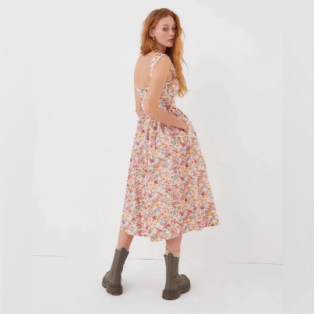 For Love & Lemons Floral Midi Dress in Pink and Cream